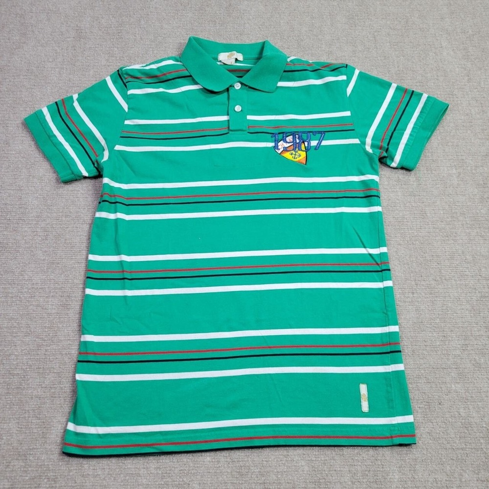 Bench Polo Shirt Mens Large Green Striped Short Sleeve‎ Embroidered Casual Top